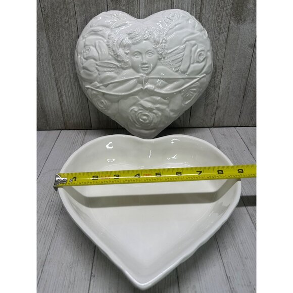 Vintage White Ceramic Large Dish with Lid Angel Cupid Made in Italy 8" Long 7345 - Picture 9 of 11